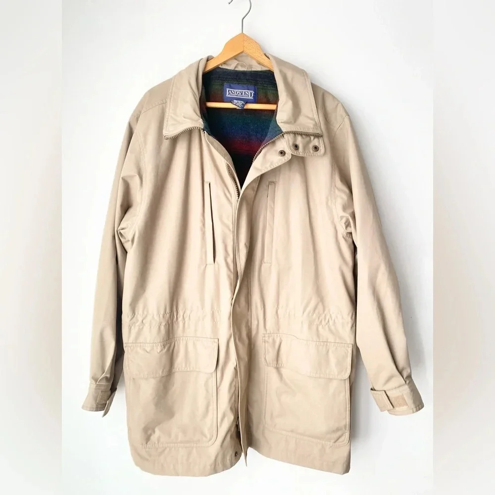 Vintage Land’s End Jacket Men’s Medium Chore Coat Blanket Lined Wool Barn Jacket
